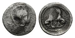 GREEK DYNASTS OF LYCIA. Time of Wekhssere II (Circa 400-380 BC). Obol. (0.55 Gr. 9mm.) Helmeted head of Athena right. Rev. Two panthers seated facing one another, with heads facing and raising forepaw