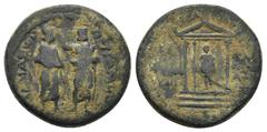 ROMAN PROVINCIAL MYSIA, Pergamum. Augustus. 27 BC-AD 14. Homonoia with Sardes. Kephalion, grammateus. AE (20mm, 5.84 g) Demos of Sardes, standing facing and holding scepter, being crowned by Demos of 