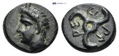 GREEK DYNASTS OF LYCIA. Perikles (Circa 380-360 BC). Ae. (11mm, 2.0 g) Obv: Horned head of Pan left . Rev: Triskeles.