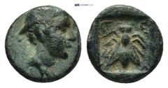 GREEK LYCIA. Telmessos (133-81 BC). Ae. (1.34 Gr. 10mm.) Civic issue. Obv: Head of Hermes to right, wearing petasos, caduceus behind shoulder. Rev: R. T-E-Λ Bee in incuse square.