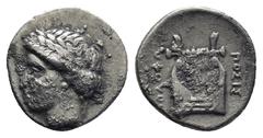 GREEK Ionia, Kolophon AR Diobol, c. 375-360 BC Kolophon, Ionia. AR Diobol (12mm, 0.91 g), c. 375-360 BC. Obv. Laureate head of Apollo left. Rev: KOΛΟΦΩ ΠΟΣΙΣ, lyre.