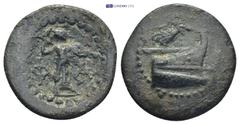 GREEK LYCIA. Phaselis. AE (Circa 190-167 BC). 3.62 Gr. 21mm. Athena standing right, holding spear and shield. Rev. Prow of galley right; above, Nike flying right, holding wreath.