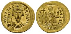 BYZANTINE Phocas AV Solidus Phocas (602-610 AD). AV Solidus (21mm, 4.36 g), Constantinople, officina B. Obv. D N FOCAS PERP AVG, Cuirassed bust facing, wearing crown and holding globe cruciger. Rev. V