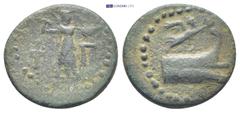 GREEK Lycia, Phaselis. Ca. 190-167 B.C. AE 19 (19mm, 5.3 g). Φ-Γ, Athena standing right, wielding thunderbolt and holding aegis./ Prow of war galley right; Nike flying right above, crowning prow.