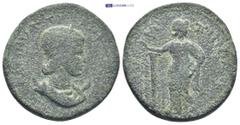 ROMAN PROVINCIAL LYCIA. Olympus. Tranquillina (241-244) Ae (30mm, 22.28 g) ϹΑΒΙΝΙΑΝ ΤΡΑΝΚΥΛΛΙΝΑΝ ϹΕ; diademed and draped bust of Tranquillina, right, crescent at shoulders. / ΟΛΥΜΠΗΝωΝ; Apollo standin