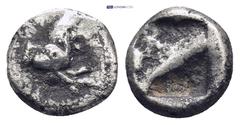 GREEK ASIA MINOR, Uncertain. 5th century BC. AR Triobol(?) (1.3 Gr. 10mm.). Forepart of horse right Rev. Quadripartite incuse square.