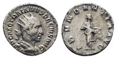 ROMAN IMPERIAL Trajan Decius (249-251). AR antoninianus (Silver, 3.6g, 21mm) Rome Obv: IMP C M Q TRAIANVS DECIVS AVG, Bust of Trajan Decius, radiate, draped, cuirassed, right Rev: ABVNDANTIA AVG, Abun