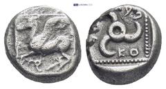 GREEK DYNASTS of LYCIA. Kuprilli. Circa 470/60-440/35 BC. AR 1/3 Stater (12mm, 3.0 g). Pegasos flying left; triskeles below; all within linear square / Triskeles in dotted square within incuse square.
