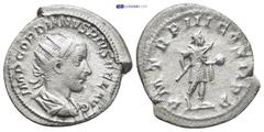 ROMAN IMPERIAL GORDIAN III.238-244 AD. Rome mint.AR Antoninianus. (23mm, 4.55 g) IMP GORDIANVS PIVS FEL AVG, bust of Gordian III, radiate, draped, cuirassed, right / P M TR P III COS II P P, Gordian I