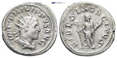 ROMAN IMPERIAL Philip I. Arabs (244-249 AD). AR Antoninianus, Rome. (4.08 Gr. 23mm.) Radiate, draped and cuirassed bust to right. Rev. Fides standing left, holding vexillum and standard.