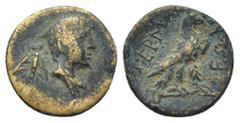GREEK LYCIA. Termessos minor. (Circa 1st BC). AE (1.55 Gr. 13mm.) Draped bust of Hermes right, wearing petasos; behind, bee. Rev. Eagle standing right on kerykeion.