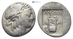 GREEK LYCIA, Lycian League, (Circa 42 BC) AR Hemidrachm (1.37 Gr. 14mm.) Laureate head of Apollo right. Rev. Lyre.