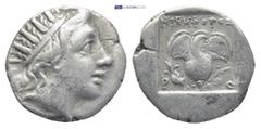 GREEK ISLANDS off CARIA, Rhodos. Rhodes. Circa 88-84 BC. AR Drachm (13mm, 2.2 g). ‘Plinthophoric’ coinage. Nikephoros, magistrate. Radiate head of Helios right / Rose with bud to right; NIKHΦOPOΣ abov