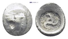 GREEK DYNASTS of LYCIA. Trbbenimi. Circa 390-375 BC. AR Obol (8mm, 0.4 g). Head of roaring lion left. / Triskeles.