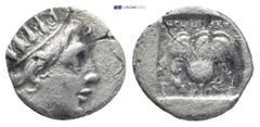 GREEK ISLANDS off CARIA, Rhodos. Rhodes. (Circa 88-84 BC). 'Plinthophoric' coinage. Nicephorus, magistrate. AR Drachm (13mm 1.8 g) Obv: Radiate head of Helios right Rev: NIKHΦOPOΣ / P - O. Rose with b