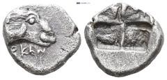 GREEK Troas, Kebren AR Diobol. Troas, Kebren AR Diobol. c. 5th. (1 Gr. 10mm.) Head of ram right. Rev. Four-part incuse square.