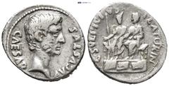 ROMAN IMPERIAL Octavian as Augustus, 27 BC – 14 AD. C. Sulpicius Platorinus. Denarius 13 BC, AR (19mm, 3.2 g). CAESAR – AVGVSTVS Bare head of Augustus r. Rev. C SVLPICIVS – PLATORIN Augustus and Agrip