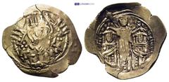 BYZANTINE Andronicus II Paleologus with Michael IX, 1282-1328. Hyperpyron (Electron, 22mm, 2.43 g) Constantinopolis, 1294-1320. Half-length figure of the Theotokos (Virgin Mary) nimbate, standing faci