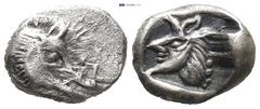 GREEK DYNASTS OF LYCIA. Uncertain Dynast (Circa 520-480 BC). AR Obol (8mm, 1.13 g) Obv: Head of boar right. Rev: Head of man-headed bull right within incuse square.