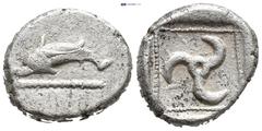 GREEK DYNASTS of LYCIA. Uncertain. Circa 500-440 BC. AR Third Stater (12mm, 3.0 g). Dolphin left; line below / Triskeles within incuse square.