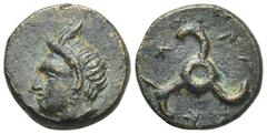 GREEK DYNASTS OF LYCIA. Perikles (Circa 380-360 BC). AE. (11mm. 1.8 g) Horned head of Pan left. Rev. Triskeles.