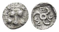 GREEK DYNASTS of LYCIA. Mithrapata. Circa 390-370 BC. AR Twenty-fourth Stater (0.21 Gr. 6mm.). Uncertain mint. Facing lion scalp Rev. Triskeles