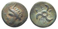GREEK DYNASTS OF LYCIA. Perikles (Circa 380-360 BC). AE. (12mm. 1.94 g) Horned head of Pan left. Rev. Triskeles.