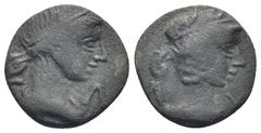GREEK LYCIA, Koinon of Lycia. Late first century BC? AE. (2.58 Gr. 16mm.) Laureate head of Apollo, right. Rev. Draped bust of Artemis, right.