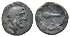 GREEK LYCIA. Choma. 2nd-1st century BC. AE (14mm, 2.51 g). Laureate head of Zeus to right. Rev. Χ-Ω Club; all within laurel wreath.