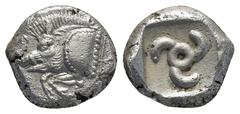 GREEK LYCIA. Uncertain Dynast. Circa 500-480 BC. AR Third Stater (13mm, 3.0 g). Forepart of boar left / Triskeles within incuse square.