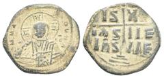 Byzantine Byzantine Basil II, Anonymous A2. Follis; Basil II, Anonymous A2; Constantinople, Under Basil II, c. 976-1030/5 AD, Follis, Obv: Bust of Christ facing holding Gospels, wearing halo with cros