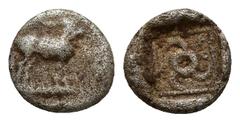 GREEK Dynasts of Lycia, Kuprilli AR . Circa 470-440 BC. 0.4g 7.7mm Goat standing right / Triskeles within incuse square.