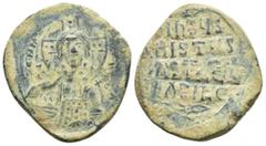 BYZANTINE Anonymous Basil II & Constantine VIII, circa 1020-1028. Æ Follis (27.9 mm, 12.0 g). Constantinople mint. +ЄMMANHOVΛ Facing bust of Christ Pantokrator / +IҺSЧS/ XRISTЧS/ BASILЄЧ/ BASILЄ’ in f