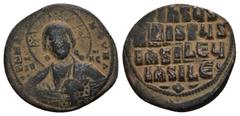 BYZANTINE Anonymous Basil II & Constantine VIII, circa 1020-1028. Æ Follis (27.7mm, 9.8 g). Constantinople mint. +ЄMMANHOVΛ Facing bust of Christ Pantokrator / +IҺSЧS/ XRISTЧS/ BASILЄЧ/ BASILЄ’ in fou