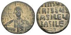 BYZANTINE Anonymous Basil II & Constantine VIII, circa 1020-1028. Æ Follis (28mm, 8.42 g). Constantinople mint. Facing bust of Christ Pantokrator / +IҺSЧS/ XRISTЧS/ BASILЄЧ/ BASILЄ’ in four lines; orn