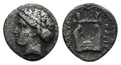 GREEK Ionia, Kolophon AR Diobol, c. 375-360 BC Kolophon, Ionia. AR Diobol (11 mm, 1.00 g), c. 375-360 BC. Obv. Laureate head of Apollo left. Rev: KOΛΟΦΩ ΠΟΣΙΣ, lyre.