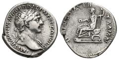 ROMAN IMPERIAL TRAJAN with TRAJAN PATER (98-117). Denarius. (18mm, 3.9 g) Rome. Obv: IMP TRAIANO AVG GER DAC P M TR P COS VI P P. Laureate bust of Trajan right, with slight drapery. Rev: DIVVS PATER T