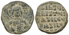 BYZANTINE Anonymous Follis. Time of Basil II & Constantine VIII, (976-1025.AD) AE Follis (26mm, 9.1 g) Obv: Constantinople mint. Facing bust of Christ Pantokrator; two pellets in cross; barred IC-XC a
