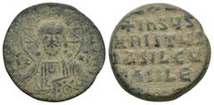 BYZANTINE Anonymous follis class A (attributed to the joint reign of Basil II and Constantine VIII , AE, (24mm, 8.1 g) Constantinople Mint, c. 976-1030/35 AD, NOVHΛ Bust of Christ facing, wearing nimb