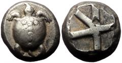 Greek Aegina (ca 480-457 BC) AR Stater Aegina (ca 480-457 BC) AR Stater Obv: T-back turtle; turtle's head seen in profile Rev: Large skew pattern incuse. Ref: SNG Delepierre 1522; Milbank pl. I, 13; S