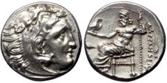 Greek Kings of Macedon. Alexander III 'the Great' AR Drachm, (Silver, 4.26 g 15 mm), 336-323 BC.Kolophon. Kings of Macedon. Alexander III 'the Great' AR Drachm, (Silver, 4.26 g 15 mm), 336-323 BC.Kolo