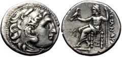 Greek Kings of Macedon, Alexander III 'the Great', AR Drachm, (Silver,4.22 g 18 mm), 336-323 BC. . Struck under Antigonos I Mo Kings of Macedon, Alexander III 'the Great', AR Drachm, (Silver,4.22 g 18
