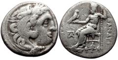 Greek Alexander III the Great, AR Drachm (Silver, 4.12, 17mm) 319-310 BC. Posthumous issue, Kolophon Alexander III the Great, AR Drachm (Silver, 4.12, 17mm) 319-310 BC. Posthumous issue, Kolophon Obv: