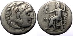 Greek Kings of Macedon, Alexander III 'the Great', AR Drachm, (Silver, 4.11 g 17 mm), 336-323 BC. Struck under Antigonos I Mon Kings of Macedon, Alexander III 'the Great', AR Drachm, (Silver, 4.11 g 1