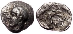 Greek Aeolis, Elaia (ca 450-400 BC) AR Hemiobol (Silver, 8 mm, 0.37 g) Aeolis, Elaia (ca 450-400 BC) AR Hemiobol (Silver, 8 mm, 0.37 g) Obv: Head of Athena to left, wearing crested Attic helmet. Rev: 