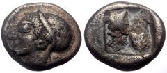 Greek Ionia, Phokaia, AR Diobol. (Silver, 1.23 g 10 mm), Circa 521-478 BC. Ionia, Phokaia, AR Diobol. (Silver, 1.23 g 10 mm), Circa 521-478 BC. Obv: Archaic female head left, wearing earring and helme