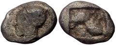 Greek Ionia, Phokaia, AR Diobol, (Silver, 1.13 g 11 mm), Circa 521-478 BC. Ionia, Phokaia, AR Diobol, (Silver, 1.13 g 11 mm), Circa 521-478 BC. Obv: Archaic female head left, wearing earring and helme