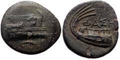 Greek Lycia, Phaselis, AE, (Bronze, 4.06 g 18 mm), Circa 250-221/0 BC. Lycia, Phaselis, AE, (Bronze, 4.06 g 18 mm), Circa 250-221/0 BC. Obv: Prow of galley right. Rev: ΦΑΣΗ,Stern of galley left. Ref: 