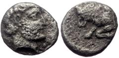 Greek Caria, Mylasa, Hekatomnos, AR Diobol,(Silver,1.03 g 9 mm), Circa 392/1-377/6 BC. Caria, Mylasa, Hekatomnos, AR Diobol,(Silver,1.03 g 9 mm), Circa 392/1-377/6 BC. Obv: Bearded head of Hekatomnos 
