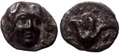 Greek Island off Caria, Rhodos (ca 305-275 BC) AR Hemidrachm Island off Caria, Rhodos (ca 305-275 BC) AR Hemidrachm Obv: Head of Helios facing slightly to right. Rev: P - O Rose with bud to left; to l